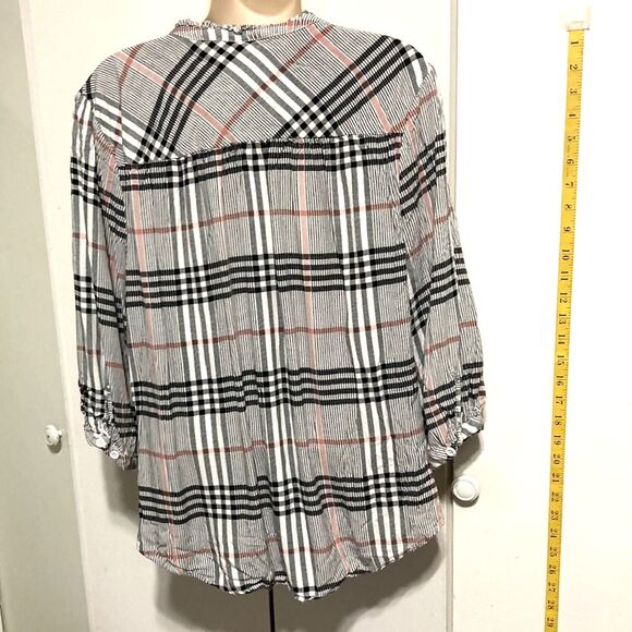 TORRID Split Front With Neck Ties 3/4 Sleeve Blouse Plaid Gingham Plus Size 2X - Picture 7 of 14